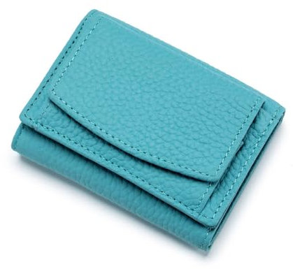 Vorläufige Geldbörse mit Münzfach, echtes Leder, RFID-blockierend, Kartenhalter, Organizer, faltbar, Mini-Geldbörse, Unisex, himmelblau, One size