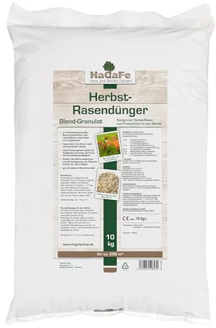 10kg (1 x 10kg) HaGaFe Herbstrasendünger, Herbst - Rasendünger, Rasen - Dünger, Kaliumdünger für Frosthärte und Standfestigkeit, gut streuwagenfähig, Blend-Granulat