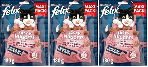 FELIX Tasty Nuggets | Tous Stades de Vie| Friandises pour Chat |Poulet,Saumon| 180 g (Lot de 3)