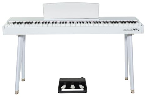 Keymaxx HP-1 Digital Piano Weiß, 88 gewichtete Klaviertasten mit Hammermechanik, MIDI I/O, USB, 2 Kopfhöreranschlüsse, MP3-Playback, elegantes Design, ideal für Anfänger und Profis