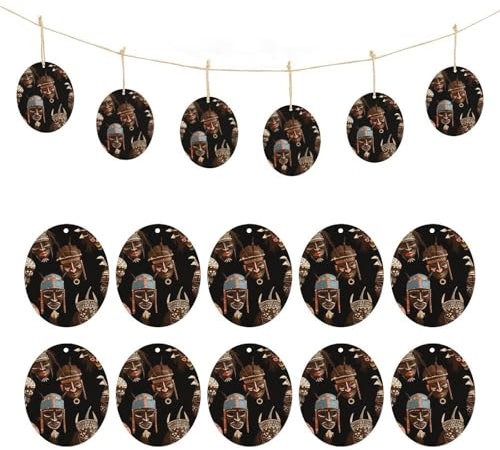 Ostereieranhänger aus Holz (10 Stück), afrikanisches Ritual, ethnischer Stammesdruck, Heimdekoration, Osterdekoration, Holzei-Tagswooden-Tafeln mit Schnur