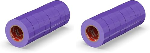 ERKO Cinta aislante 19mm x 20m violeta 8 piezas, adhesiva para instalaciones eléctricas PVC, para aislar y reparar cables eléctricos, extrafuerte, agrupar cables (Paquete de 2)