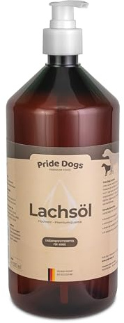 Lachsöl für Hunde 1 Liter von PrideDogs – Reich an Omega 3 & 6, Barf Fischöl Hund hochdosiert – Lebensmittelqualität ohne Zusatzstoffe – In Deutschland abgefüllt