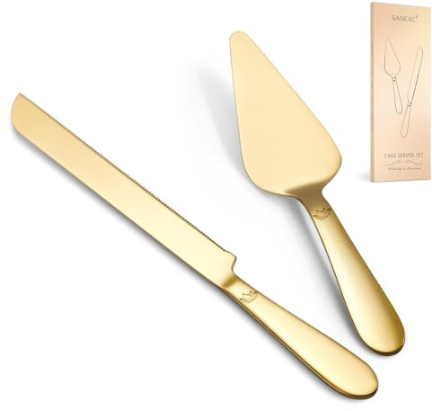 Cake Cutting Set for Wedding - Extended Cake Knife and Server Set Thickened Stainless Steel 13.0 Cake Cutter 10.49 Pie Spatula Great for Birthday Anniversary Christmas Gift 2 Pcs Gold