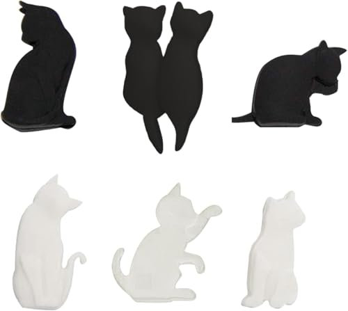 Lot de 6 pinces à sachets de thé en silicone noir et blanc résistant à la chaleur en forme de chat de dessin animé réutilisables pour sacs, boissons, marqueurs de nourriture, sous-verres de sachets de