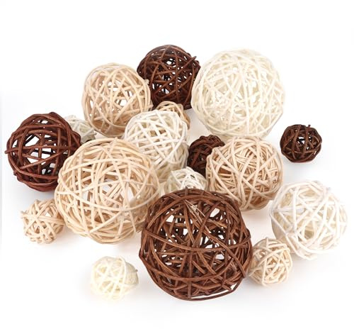 18 Pièces Boules de Rotin, Boule en Osier Boules de Rotin Décoratives Accessoires, pour Oiseaux Perroquet Bricolage Artisanat Fête Mariage Table Décoration