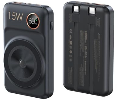 KhUkhu Power Bank da 10000 mAh, 20 W + 22,5 W, Ricarica Rapida, Cavo Integrato, Ricarica Wireless Magnetica, Protezione di Sicurezza Multipla, Alimentazione Mobile,D