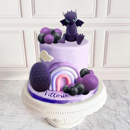 Purple Dragon Cake Topper Dragon Eggs Cake Decor Black Balls for Fantasy Baby Shower Birthday Wedding Party Supplies