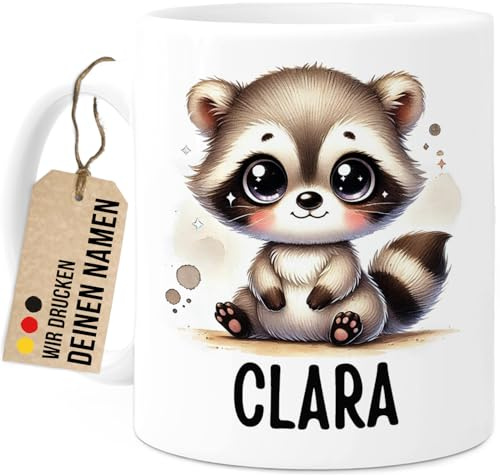 Tassenliebling® Waschbär Tasse personalisiert - Kindertasse mit Namen - Tiere Geschenke - Tasse mit Namen Kind - Personalisierte Geschenke Kinder - Kinderbecher aus Keramik 330ml