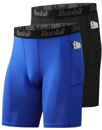 Runhit 1 oder 2 Pack Herren Kompressionsshorts - Base Layer Schnelltrocknende Fußball Unterziehhose Laufhose Atmungsaktive Radlerhose Männer Kompressionshose Tights Kurz mit Handytasche