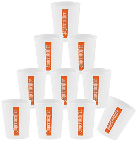 Jägermeister 10 Stück Originale weiße Probier- und Mehrweg-Becher 0,04 l Shot-Cup