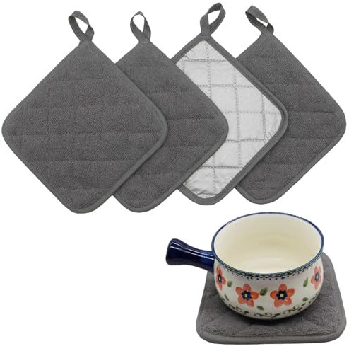 Esshogo Presine Kitchen, Set di 4 presine da Cucina Complet, Presine in cotone resistente al calore con anello per appenderle, Cotone e in Tessuto di Spugna termoresistente, Presine da cucina