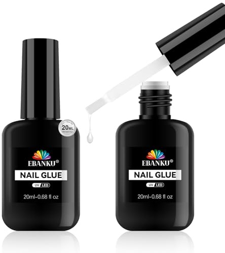 EBANKU 6 in 1 Superstarker Nagelkleber zum Aufkleben, 20 ml Lampenaushärtung erforderlich Fester Soak-Off-Kleber, einfache Anwendung Langlebig und haltbar UV-Lampe erforderlich 2 Stück