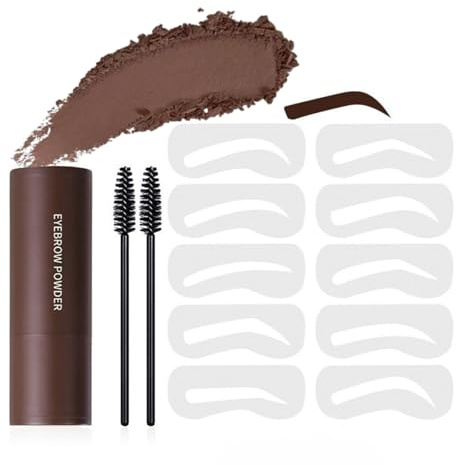 Eyebrow Stamp Stencil Kit,10 Reusable Eyebrow Stencils & 2 Eyebrow Pen Brushes Kit,Two Usages for Hairline Shadow Powder & Eyebrow Stamp Powder Stencil,Waterproof Lasting No Transfer Dark Brown