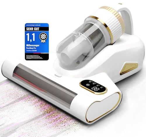 PureSleep Pro Milbensauger für Matratzen 3-in-1, UV-Licht, 10.000 Pa Saugkraft, Kabellos, Warmluft, HEPA Filter, 99,9% Milbenentfernung für Bett, Sofa & Allergiker (WeißSD)