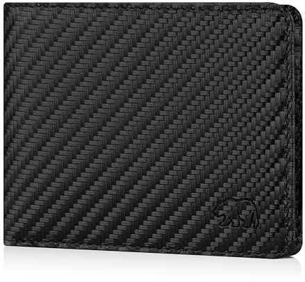 BROWN BEAR Mini Geldbörse Herren mit Münzfach | Leder Schwarz Carbon | RFID-Schutz | Portemonnaie Echtleder klein | Geldbeutel minimalistisch | BB Design 8006-B CBK
