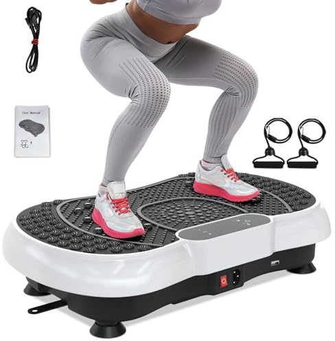 Vibration Plate Exercise Machine for Weight Loss, 220W Power Plate Vibrating Plate with 99 Speed Levels, Full Body Workout Trainer with Resistance Bands, Supports Lymphatic Drainage, 150KG Capacity
