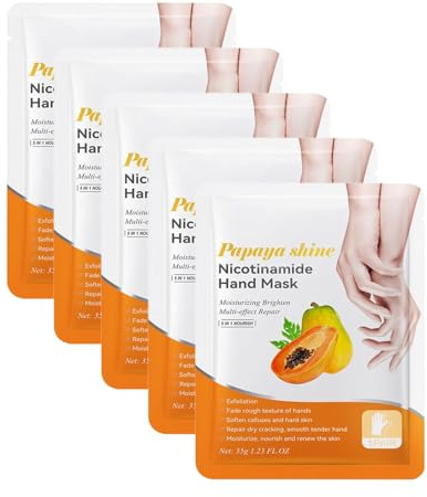 5 Pairs Masque Nourrissant pour les Mains à la Papaye, Hand Mask, Main Gants Hydratants pour Soin de Main Masque Nourrissant Exfoliants Régénérantes Pour Les Mains Sèches Vieillissantes et Gercées