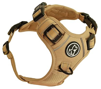 Barkridges TruFit Comfort hundsele justerbar lätt att bära | No Pull Training | Skavfri | Säkerhetsreflekterande | Bekväm liten medium stor (Honey Beige, S - normal passform)