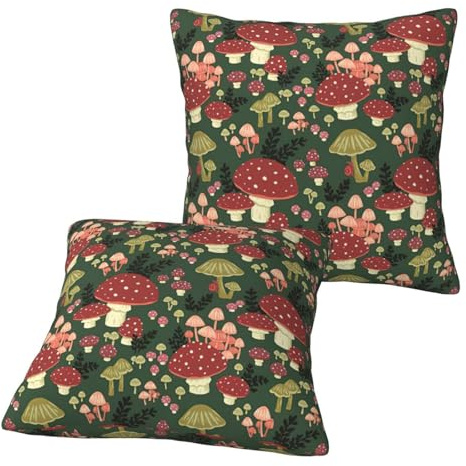 Yyoretp Juego de 2 fundas de cojín decorativas con estampado artístico de hongos brillantes para sofá, cama, coche, sofá