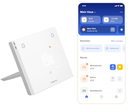 Netatmo Thermostat Connecté Original pour Chauffage Individuel - Pack Installation sans Fil/Filaire, Support Inclus, Économie d’Énergie, Compatible Matter(Alexa,Google,Apple), WiFi 2,4GHz-ETP-AMZ