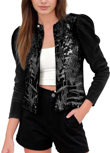 LKRSEEF Pailettenjacke Für Damen Pailletten Jacke Mantel Konzert Blazer Vintage Party Glitzer Bolero Festlich Cardigan Glänzend Festive Festival Nightclub Langärmelig