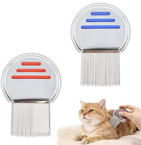 2 PCS Nit Comb, Head Lice Combs, Lice Removal Comb Reusable Metal, for Kids, Adults, Pets, Head Lice Treatment, Dandruff Removal & Removes Louse Nits(Red/Blue)