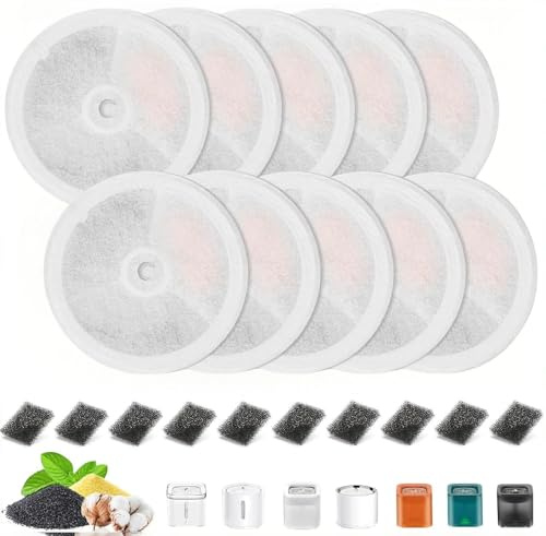 Filtre Fontaine Eau Chat 10 Pièces Filtres de Fontaine pour Chat et 10 D'éponge Pompe, Pet Filtre 3.0, pour Distributeur d’Eau filtrante pour Chat et Chien (E versweet 2S/3/3 Pro/Solo/Solo SE)