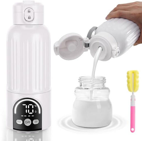 KRYSTHIA Tragbarer Babyflaschenwärmer für Unterwegs, 500ml Muttermilchwärmer, 12000mAh Akku, 120W Schnellheizung, Temperaturregelung, 2 Heizmodi, mit Reinigungsbürste