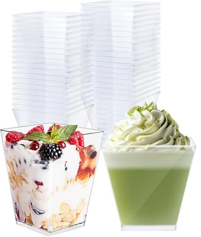 Jrhncy 25 Stück Dessertbecher aus PET (5 oz / 160 ml), Klare Dessertschalen Wiederverwendbar & Spülmaschinengeeignet, für Mousse Pudding Eiscreme Obst, Plastik Dessertgläser für Party Buffet Hochzeit
