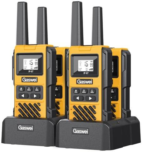 Gaswei G1Pro Profesional PMR446 Walkie Talkie Largo Alcance, 16 Canales | Impermeable IP67, Recargable USB, VOX Manos Libres – Radios Emergencia para Senderismo, Camping,Obras,Caza– 4 uds. Amarillo