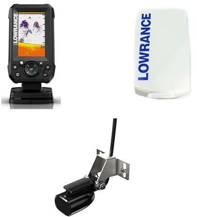 Klovoo Kit Sonar avec Lowrance Eagle 4x et transducteur Bullet Skimmer, écran IPS 4, Sonar grand-angle 200 kHz, coque pare-soleil incluse, 12 V, IPX7