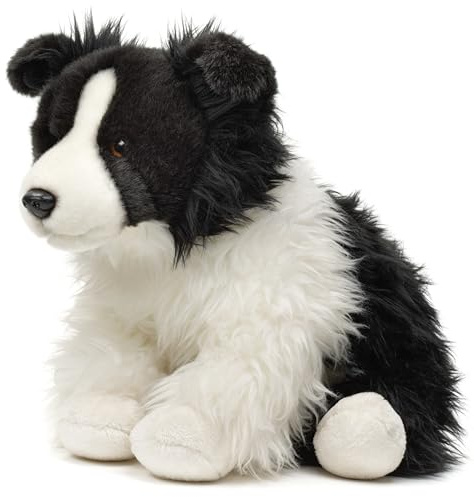 Uni-Toys - Border Collie svart-vit, sittande (utan koppel) – 26 cm (höjd) – plyschhund – plyschdjur, gosedjur