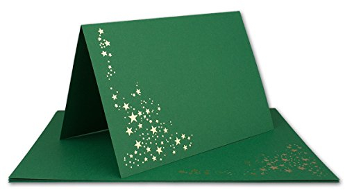 Faltkarten DIN B6 - Dunkelgrün mit goldenen Metallic Sternen - 50 Stück - 11,5 x 17 cm - blanko für Drucker geeignet Ideal für Weihnachtskarten - Marke: NEUSER FarbenFroh