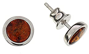 Bernstein Ohrringe, moderne runde Ohrstecker aus Bernstein und 925/000 Sterling Silber rhodiniert von Artisana-Schmuck