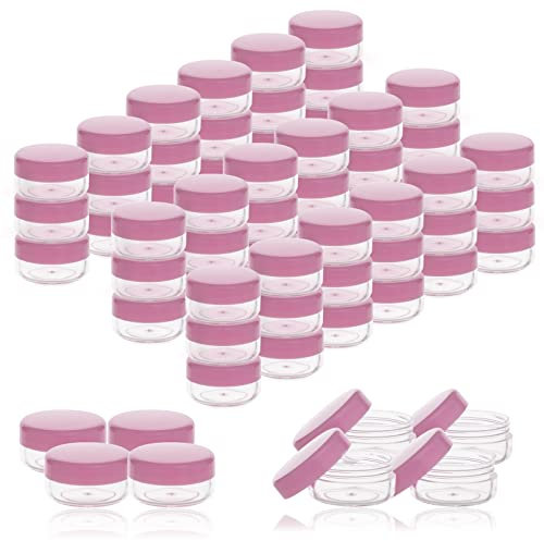 ZEJIA 3 Gram Cosmetic Containers 100pcs Sample Gram Plastic Containers Lotion Jars Makeup Sample Containers with Lids BPA Free (Pink)