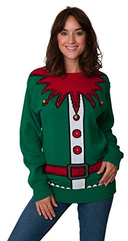 New Camp Ltd New Unisex Womens Mens Jumper Christmas Xmas Novelty Retro Fairisle Santa Party Sweater Jumpers Emerald ELF Bells Exclusively to Sizes - S/M/L/XL/2XL/3XL/4XL