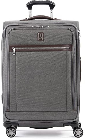 Travelpro Platinum Elite Softside Expandable Checked Suitcase, 8 Wheel Spinner Suitcase, TSA Lock, Men and Women, Vintage Grey, Checked Medium 72x47x30 cm