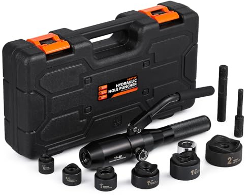 NEWTRY Hydraulisches Locherstanzer 1/2” bis 2” (22,5mm bis 61,5mm) 66KN Lochöffner Manueller Blechlocher für Elektrischer Schrank Klempnerarbeiten TP-8C | 1/2” bis 2” Lochgröße, 66 kN Presskraft, Gehäuse aus Aluminiumlegierung, Hydraulikzylinder in Industriequalität, Box inkl.