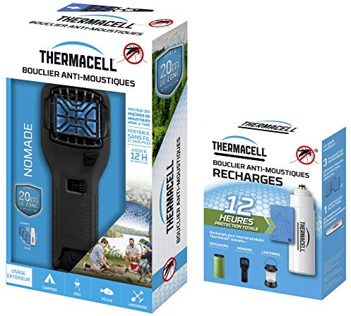 Thermacell THNOMADNOIRRCH Bouclier Anti-Moustiques-Portable Nomade Noir + 2 Recharges Incluses pour 12H de Protection par Recharge