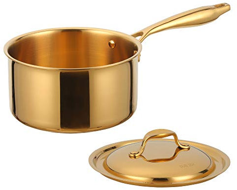 Meisha - Cazo de acero inoxidable con tapa, 18 cm – 2,4 L, bandeja de inducción con tapa de metal y asas gruesas, multiuso para el hogar, cocina o restaurante dorado