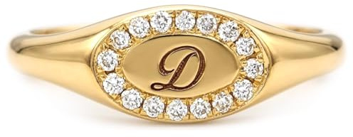 Elegantes Schmuckkästchen Frauen Oval Diamant Siegelring in massivem Gold 9k, 14k, 18k, zierliche Siegelring mit Diamanten, Oval Chevalier Ring, Jahrestag Geschenk, Geburtstagsgeschenk, RN300