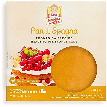 NONNA ANITA PAN DI SPAGNA TONDO alla vaniglia con glutine - Tagliato in 3 dischi - Conf da 6 x 350 g - con ingredienti di alta qualità.