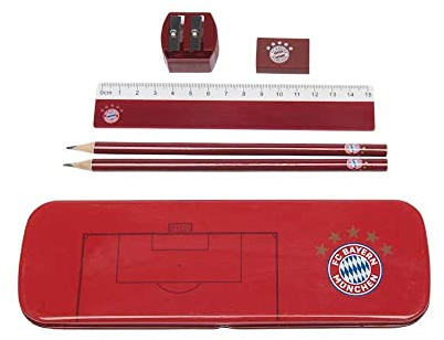 FC Bayern München Schulset 6erISet (Rot) I 4 Bleistifte, Lineal & Radiergummi für Kinder I Offiziell lizenzierte Schreibwaren für Schule & Hausaufgaben