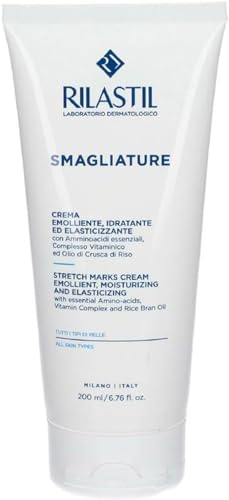 Rilastil Dehnungsstreifen-Creme, Pflege gegen Dehnungsstreifen, weichmachend, feuchtigkeitsspendend und elastizitätsfördernd, 200-ml-Packung