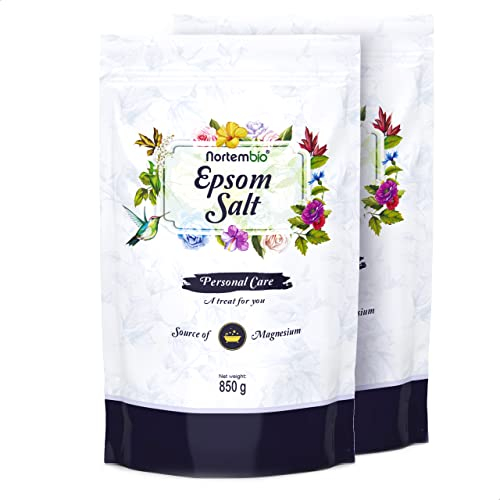 Nortembio Sali di Epsom 100% Puri 2 x 850 g – Fonte Concentrata di Magnesio | Per Pelli Sensibili | Con Vitamine C ed E Idratanti | Senza Additivi, Uso Esterno Naturale + E-Book Gratuito