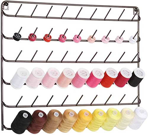 YBING 54 Spulen Nähgarnhalter, Garnhalter/Fadenhalter Organizer, Metallständer zum Organisieren zum Aufhängen für Stickerei, Quilten, Nähen(Braun) 54-Spool Sewing Thread Holder Organizer