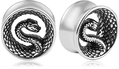 DOEARKO Ohr Tunnel 1 Paare Double Flared Flesh Plug Schlange Edelstahl für Ohrpiercing Gestreckte 12mm Silber