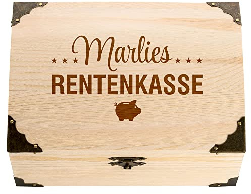 4youDesign Schatztruhe mit Gravur – Rentenkasse – personalisiert mit Name – Geldgeschenk für den Ruhestand – Erinnerungsbox -– Geschenkidee für Rentner 18 x 13 x 10 cm