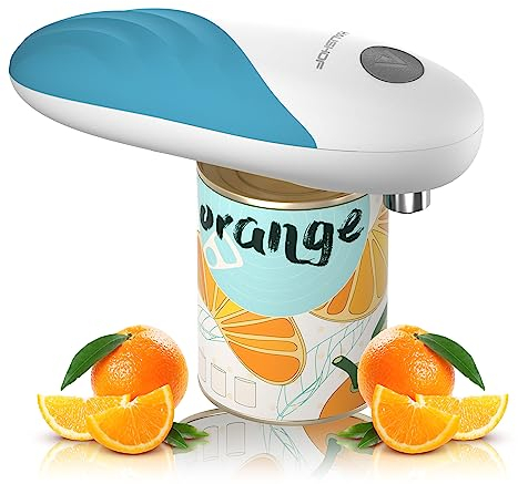 HAUSHOF Abrelatas Automático Electrónico Inalámbrico, Profesional y Seguro, a Pilas (4 Incluidas), Azul